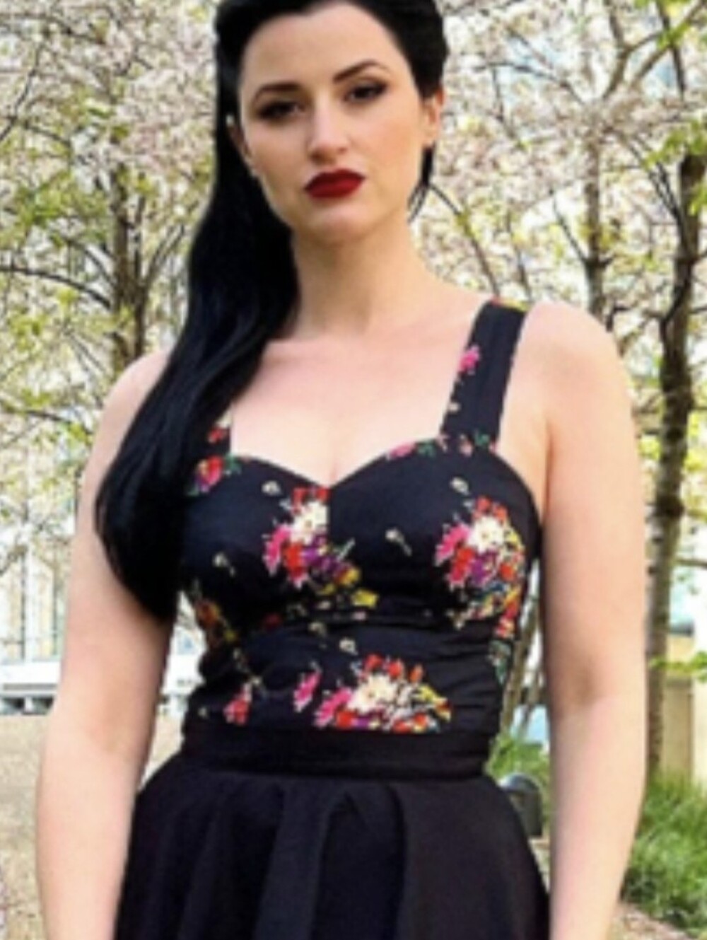 Floral Black Crop Top with Sweetheart Neckline